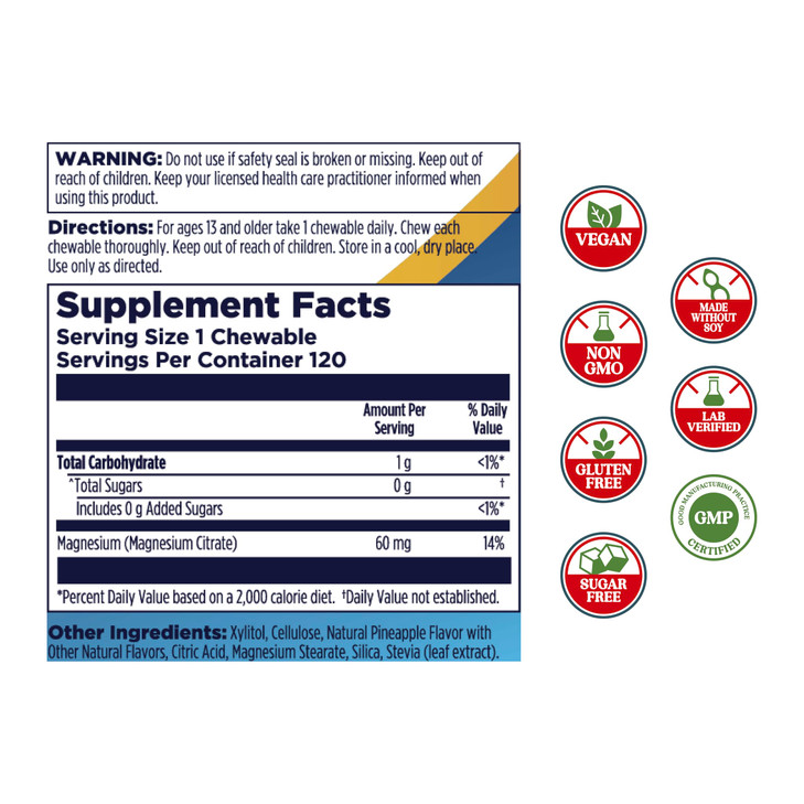 KAL Magnesium Chewables - Magnesium Citrate for Nerve, Muscle, and Bone Support