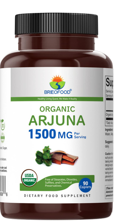 Brieofood Organic Arjuna 1500mg, 45 Servings, Vegetarian, Gluten Free, 90