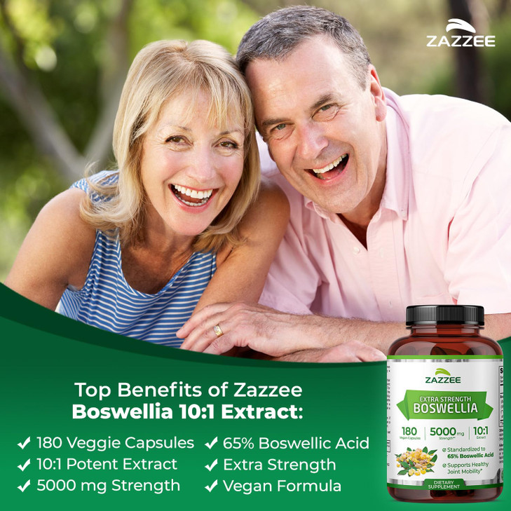 Zazzee Extra Strength Boswellia Serrata 10:1 Extract, 5000 mg Strength, 65%