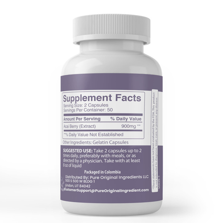PURE ORIGINAL INGREDIENTS Acai Berry (100 Capsules) No Magnesium Or Rice
