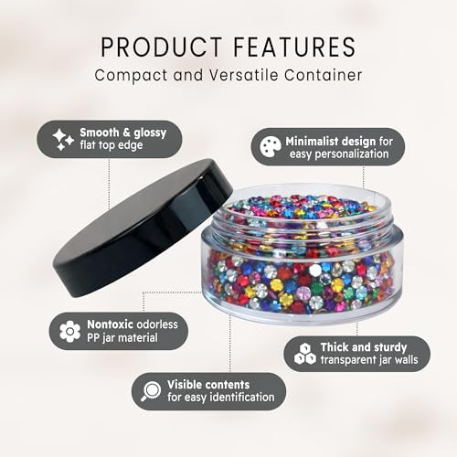 Beauticom (Quantity: 20 Pieces) 10G/10ML Round Clear Jars with Black Lids for Lotion, Creams, Toners, Lip Balms, Makeup Samples - BPA Free