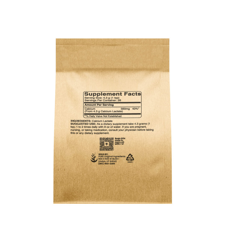 Pure Original Ingredients Calcium Lactate (4oz) Calcium Supplement, Electrolyte