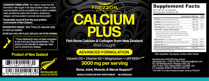 FREZZOR Calcium Plus with UAF1000+, New Zealand Natural Raw Calcium Supplement