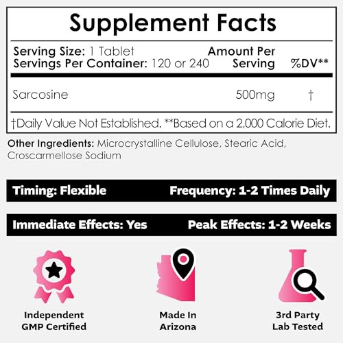 Nootropics Depot Sarcosine Tablets | Chewable | 500mg | 240 Count