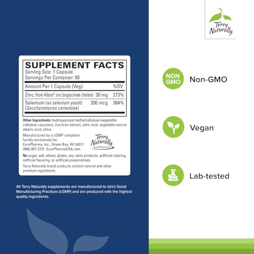 Terry Naturally Zinc Plus Selenium - Immune & Respiratory Health Supplement