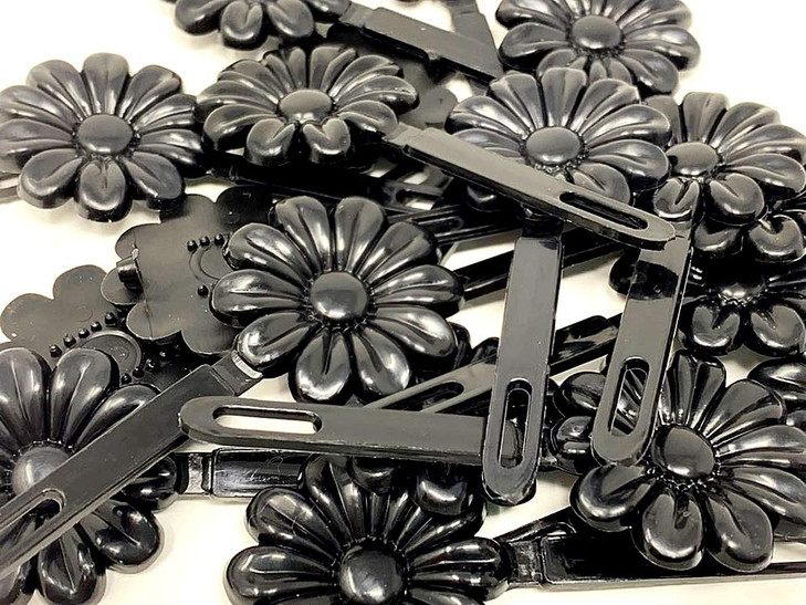 Tara Girls Self Hinge Plastic Bow Hair Barrettes Selection (BLACK DAISY)