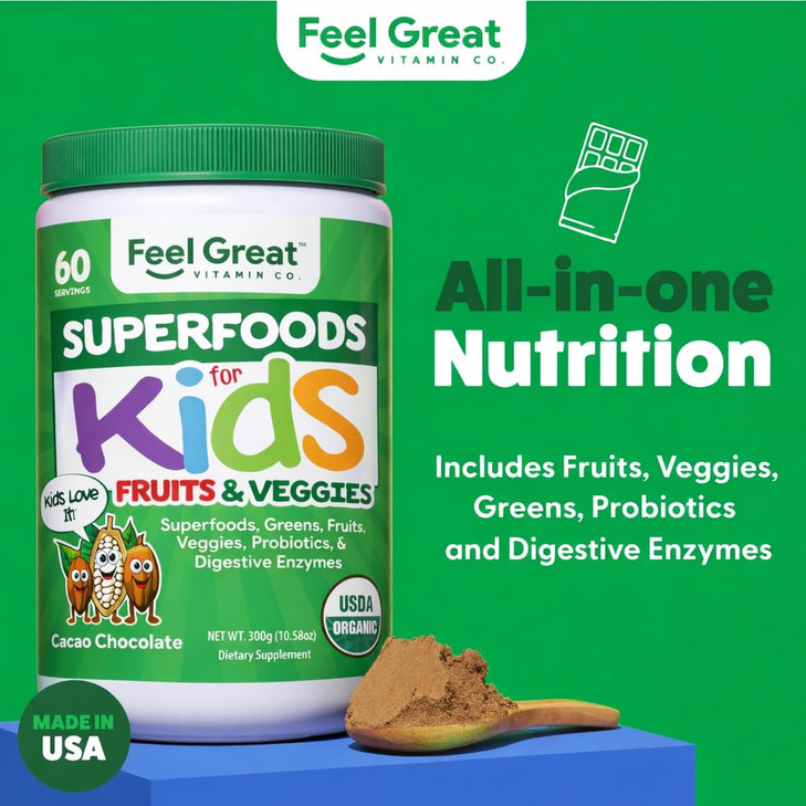Feel Great USDA Organic Super Greens Powder for Kids