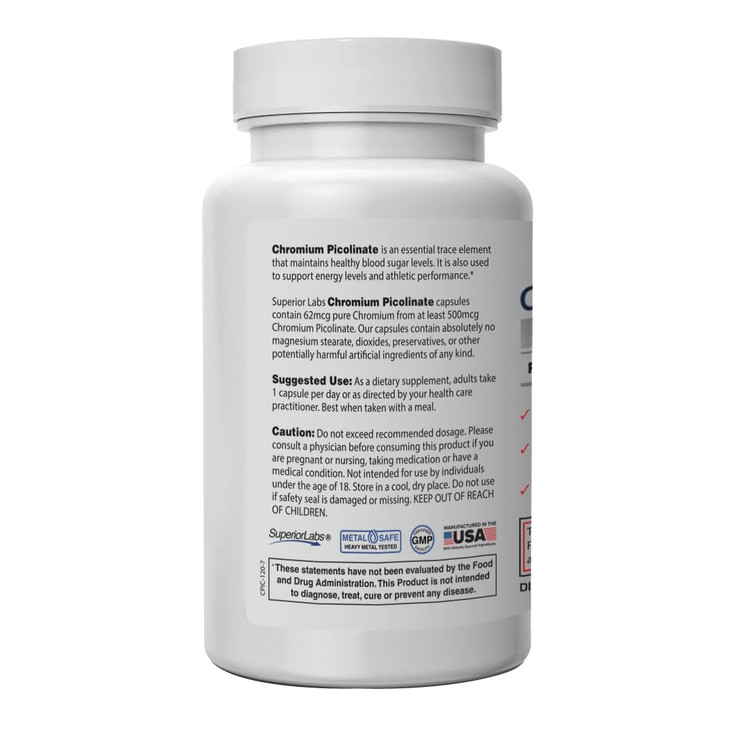 Superior Labs Chromium Picolinate 500mcg, High Absorption, Non-GMO, Blood Sugar