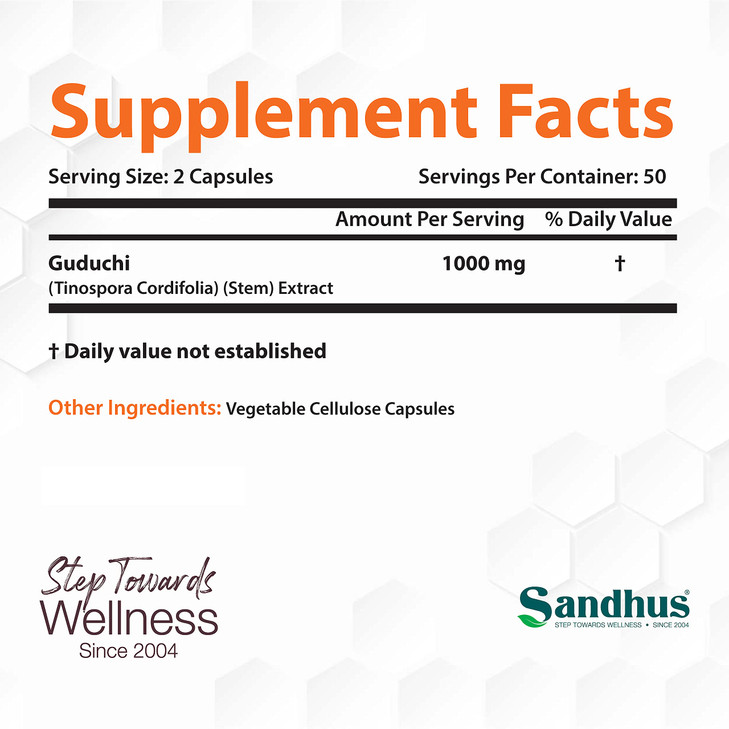 Sandhu's Guduchi (Tinospora Cordifolia) Giloy 100 Vegetarian Capsules Immune