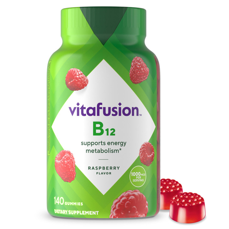 vitafusion Vitamin B12 Gummy Vitamins for Energy Metabolism Support, Raspberry Flavored, Americas Number 1 Gummy Vitamin Brand, 70 Day Supply, 140 C