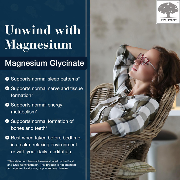New Nordic Magnesium Glycinate, 220 mg Maximum Absorption Tablets with Pine Bark