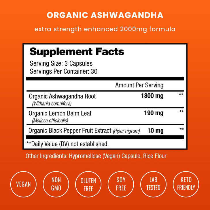 NutraChamps Organic Ashwagandha Capsules, 2000mg Adrenal Fatigue, Thyroid & Mood