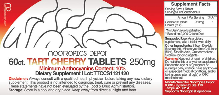 Nootropics Depot Tart Cherry Extract Tablets - 250mg - 60 Count