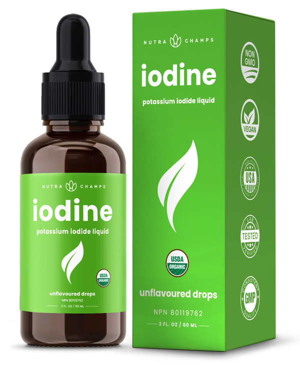 Organic Iodine Liquid Drops - 250 mcg Iodine Supplement for Women & Men