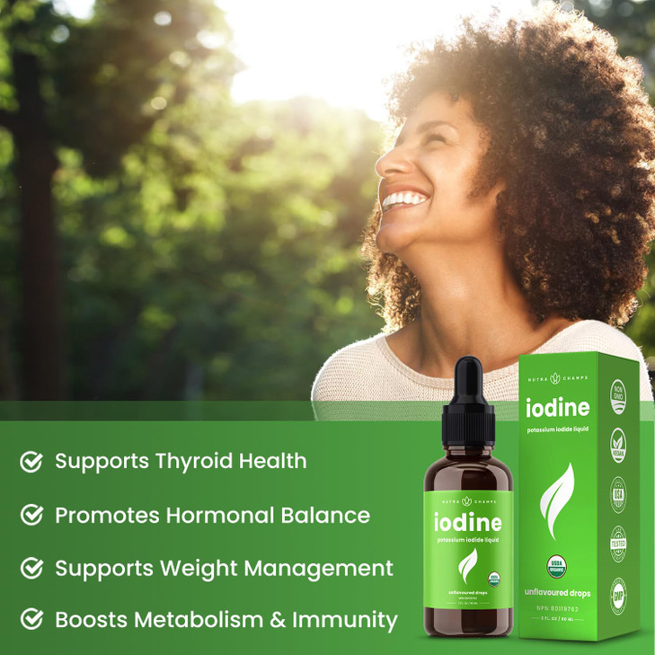Organic Iodine Liquid Drops - 250 mcg Iodine Supplement for Women & Men