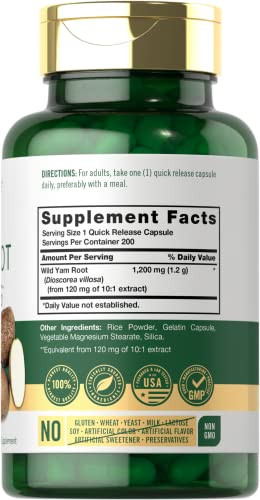 Carlyle Wild Yam Root Capsules - 200 Count - Non-GMO, Gluten Free