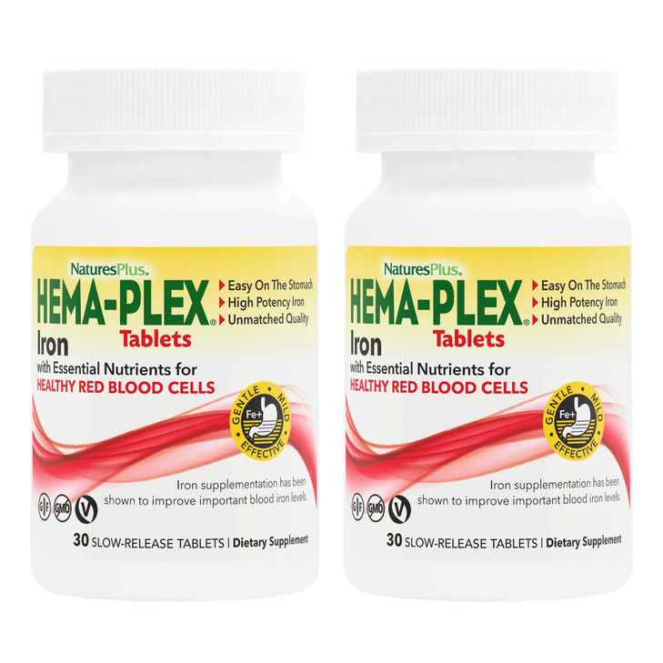NaturesPlus Hema-Plex Iron - 30 Slow-Release Tablets, Pack of 2