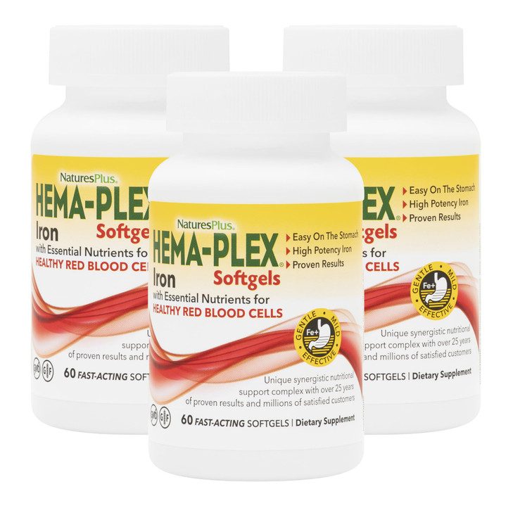 NaturesPlus Hema-Plex Iron - 60 Fast-Acting Softgels - 3 Pack
