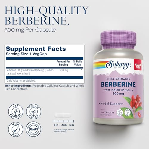 SOLARAY Berberine 500mg - Berberine Supplement for a Healthy, Active Lifestyle