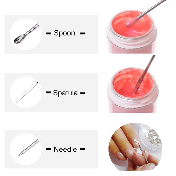 Beaute Galleria 3 Pieces Nail Art Stirring Rod DIY Tools Spoon Spatula Needle Stick for Powder Liquid Glue Rhinestone Acrylic UV Gel Mixing Manicure