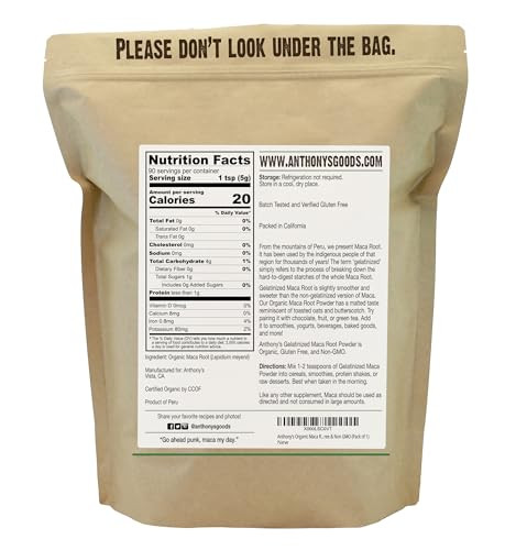 Anthony's Organic Maca Root Powder, 1 lb, Gelatinized for Enhanced