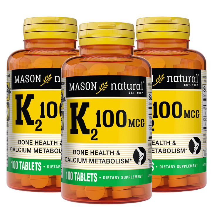 MASON NATURAL Vitamin K2 100 mcg with Calcium, Supports Bone, Heart & Muscle