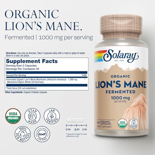SOLARAY Organic Lions Mane Supplement Capsules