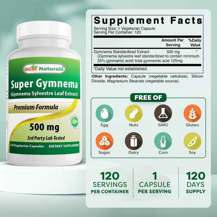 Best Naturals Gymnema Sylvestre Extract 500 mg 120 Vegetarian Capsules