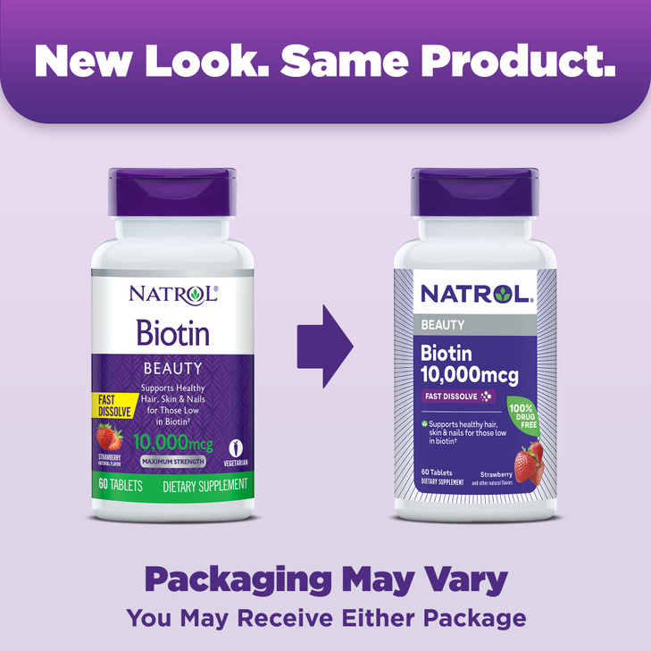 Natrol Biotin 10000mcg, 4X Faster Dissolve Supplement for Healthy Hair, Skin