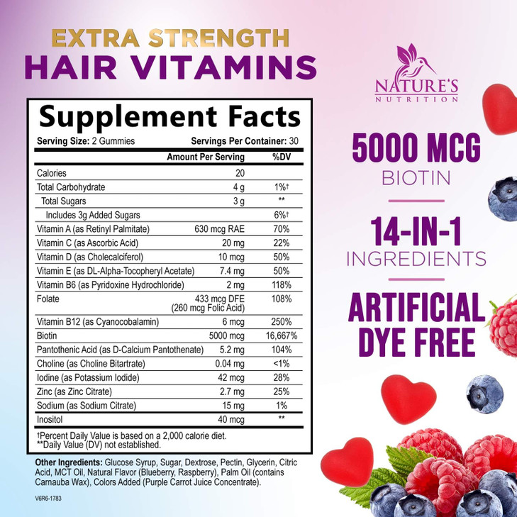 Hair Vitamins Gummies with Biotin 5000 mcg