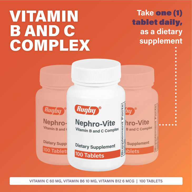 Rugby Nephro-Vite Vitamin B and C Complex Tablets - 100 Count (1 Pack)