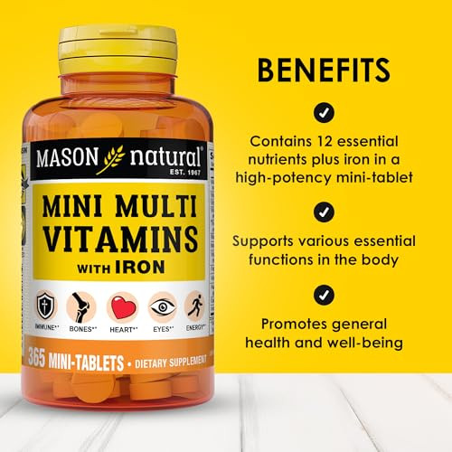 MASON NATURAL Mini Multi Vitamins with Iron, Vitamins A, C, D, E, B1, B2, B3