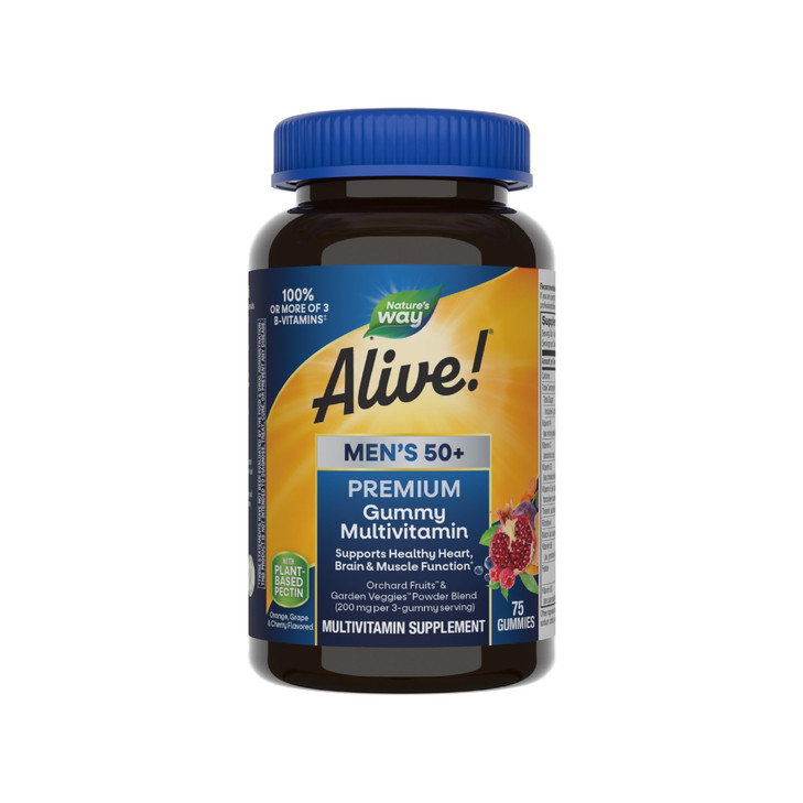 Natures Way Alive! Mens 50+ Premium Gummy Multivitamin, Supports Healthy
