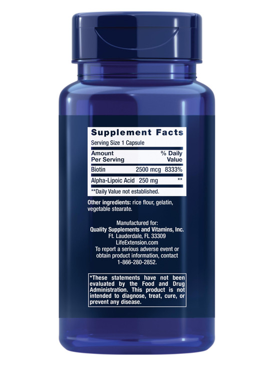 Life Extension Alpha-Lipoic Acid with Biotin, for Cell Protection, Universal