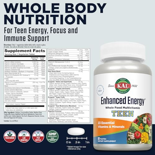 Kal Enhanced Energy for Teens Tablets, 60 Count