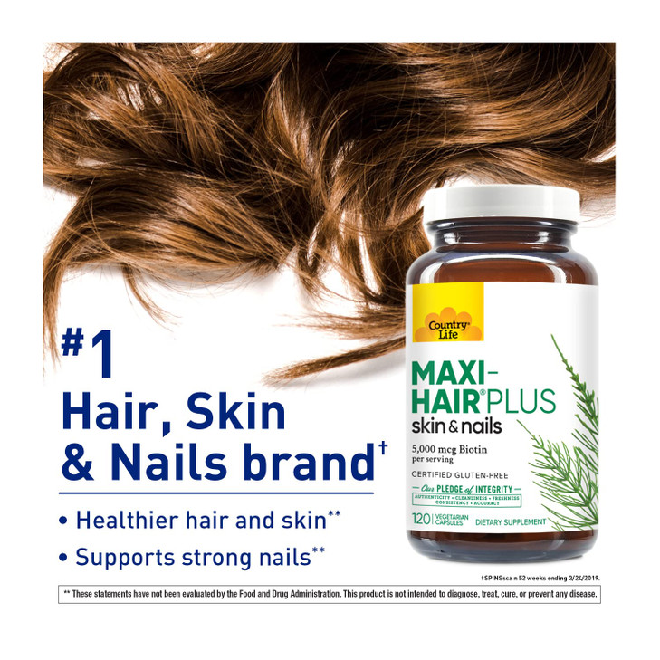 Country Life, Maxi-Hair Plus Biotin, Supports Healthy Hair, Skin and Nails
