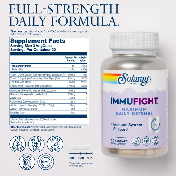 SOLARAY Immufight Maximum Daily Defense, All Day Immune Support, Vitamin C
