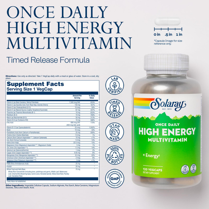 SOLARAY Once Daily High Energy Multivitamin, Timed Release Formula for Immune