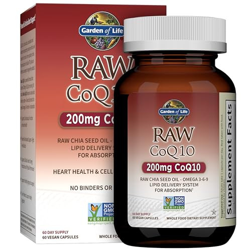 Garden of Life CoQ10 200mg, Vegetarian Omega 3 6 9 Supplement Raw Co Q 10 Chia