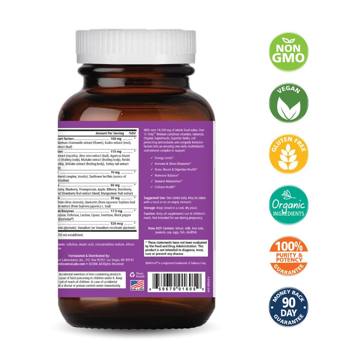 PURE ESSENCE LABS One N Only Multivitamin for Women, Natural One a Day Herbal