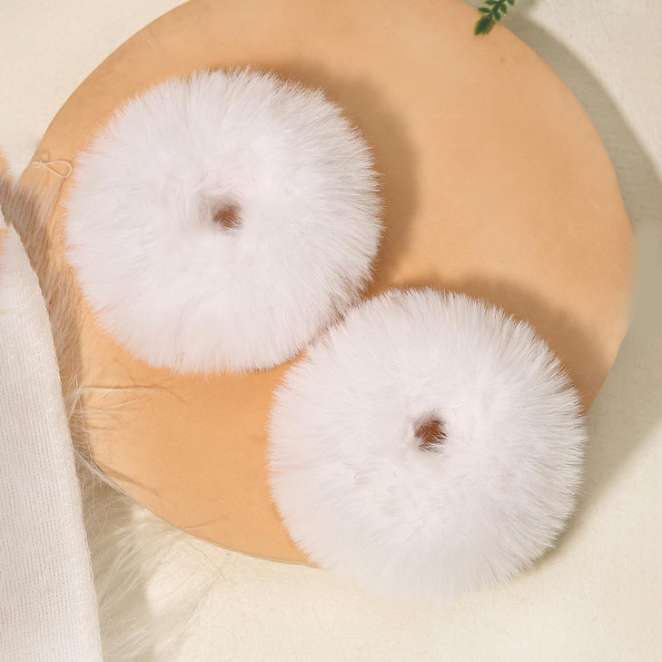 2pcs Pack Furry Faux Fur Hair Scrunchies Artificial Fur Hair Bobbles Elastic Hair Band Rope Wristband Ponytail Accessories White
