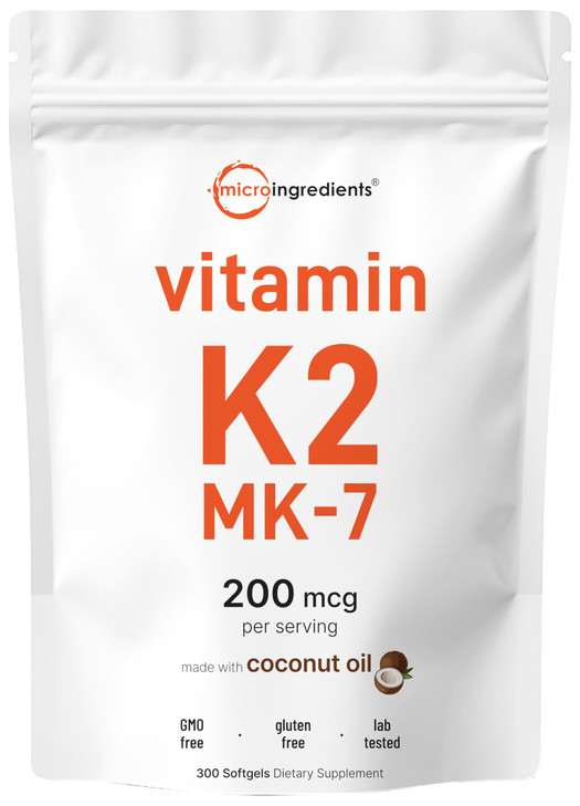 Micro Ingredients Vitamin K2 MK-7 Supplement, 200 mcg Per Serving, 300 Coconut
