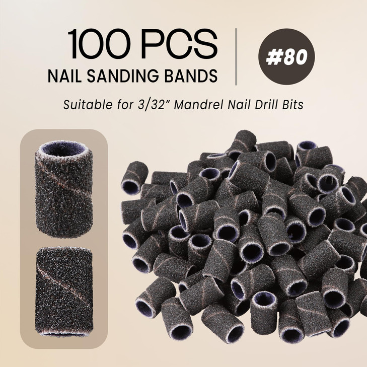 PANA 100 Pieces Nail Sanding Bands Professional Nail Manicure Great Fit for Nail Drill Bits for Acrylic Nails (180 Grit, Black)