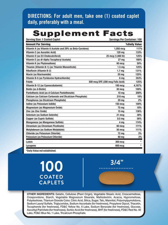 Nature's Truth Men's 50+ Multivitamin - with Vitamins A, C, E, B6 & B12
