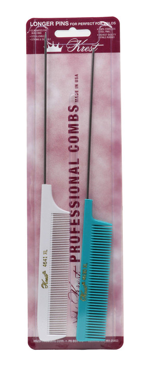 Krest Pintail Combs Weaving Foiling Fine Tooth Rattail Hair Cutting Comb Colors 2 Pc. (Aqua & White)