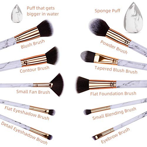 HEYMKGO Makeup Brushes Professional Marble Makeup Brush Set, Soft and Odor-free Natural Synthetic Bristles,10PCS + 2 Sponge Puff + Marble Pattern Cos
