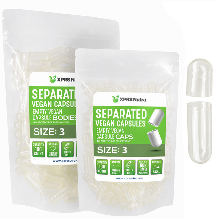 XPRS Nutra Vegan Size 3 Separated Capsules- 100 Count Premium Empty Caps