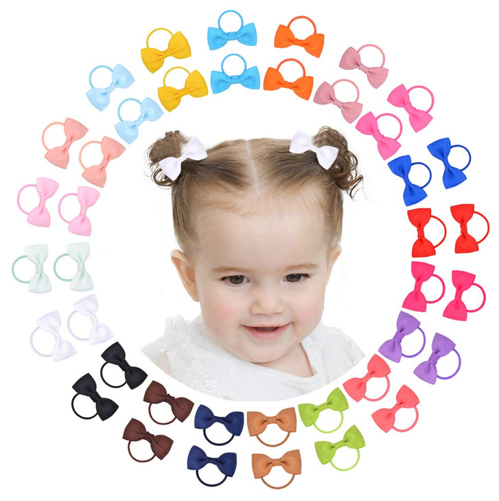 40PCS 2 Inches Baby Girls Hair Bows Ties Mini Boutique Elastic Hair Rubber Ribbon Hair Band Accessories for Kids Toddlers Infants (40 PCS), Multi-col