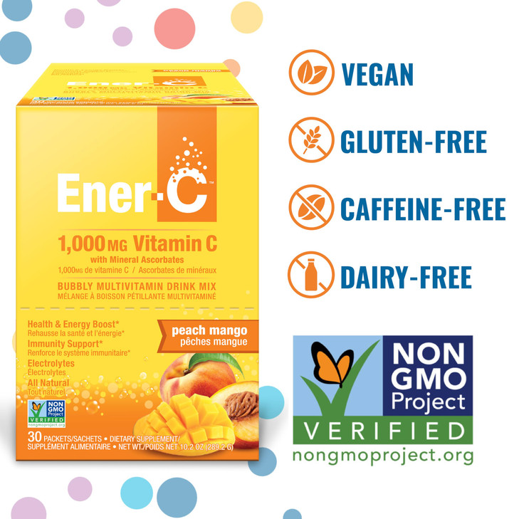 Ener-C Peach Mango Multivitamin Drink Mix Powder Vitamin C 1000mg & Electrolytes