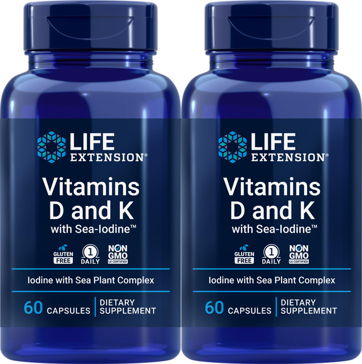 Life Extension Vitamins D and K with Sea-Iodine 60 Capsules (2pack)